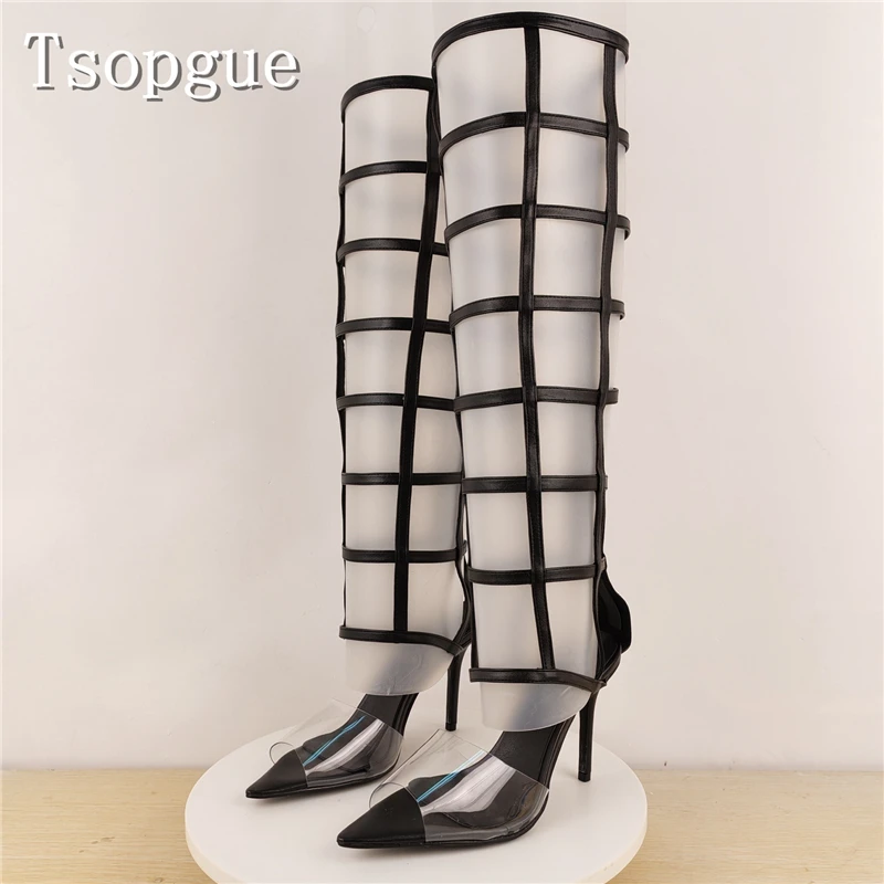 Women's Fashion Grid Caged Knee High Summer Boots Transparent Pvc Pointed Toe Stiletto Heel, Sexy Party & Clubwear Shoes
Women's Fashion Grid Caged Knee High Summer Boots Transparent Pvc Pointed Toe Stiletto Heel, Sexy Party & Clubwear Shoes