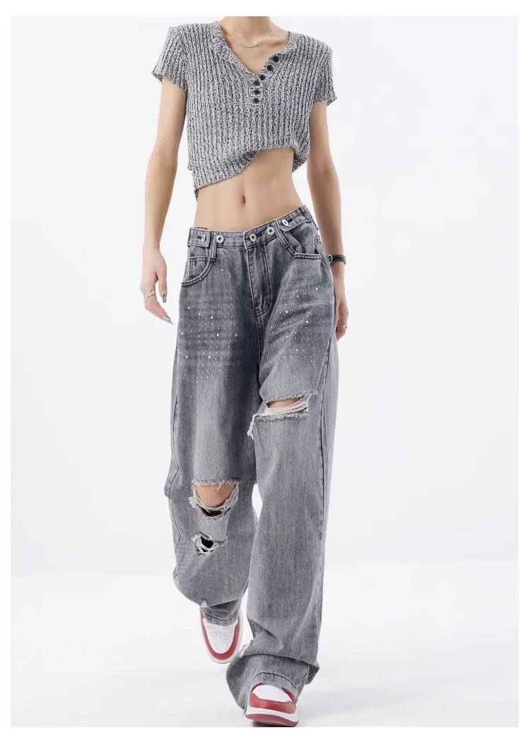 Y2K Women Streetwear Harajuku Wide Leg Grey Grunge Ripped Jeans Denim Pants High Waist Baggy Trousers Gothic Alt Clothes
Y2K Women Streetwear Harajuku Wide Leg Grey Grunge Ripped Jeans Denim Pants High Waist Baggy Trousers Gothic Alt Clothes