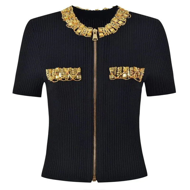 Fashionable Heavy Embellished Diamond Short Sleeve Knitted T-Shirt Women's Summer New Arrival Quality 2025 Sleeveless Knitwear
Fashionable Heavy Embellished Diamond Short Sleeve Knitted T-Shirt Women's Summer New Arrival Quality 2025 Sleeveless Knitwear