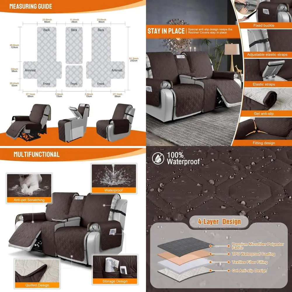 Waterproof Reclining Loveseat Cover with Console for Pets and Dogs - Chocolate
Waterproof Reclining Loveseat Cover with Console for Pets and Dogs - Chocolate