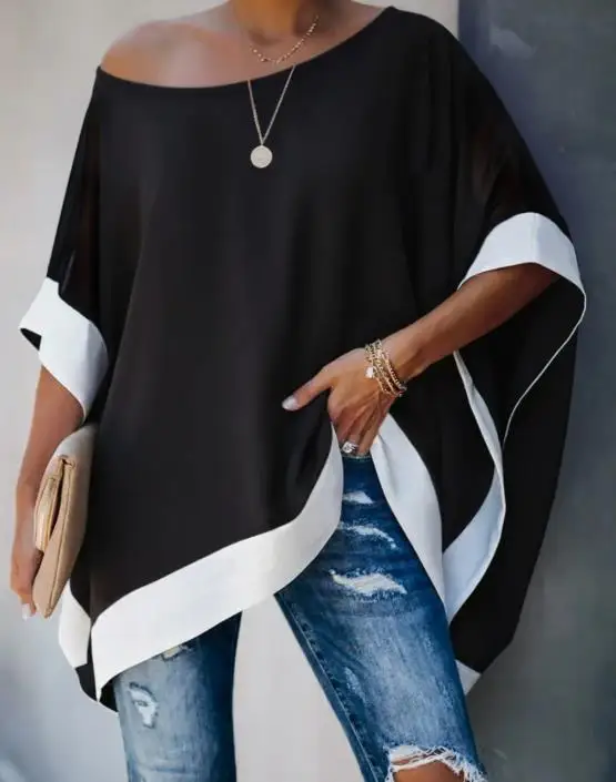 Colorblock Batwing Sleeve Twist Decor Top Casual Loose Fit Shirt
Colorblock Batwing Sleeve Twist Decor Top Casual Loose Fit Shirt