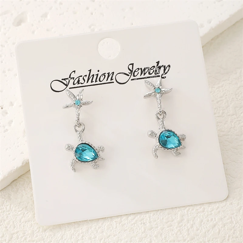 New Design Sparkling Blue Starfish Rhinestone Sea Turtle Earring Simple Drop Earrings Women Jewelry Summer Beach Gifts
New Design Sparkling Blue Starfish Rhinestone Sea Turtle Earring Simple Drop Earrings Women Jewelry Summer Beach Gifts