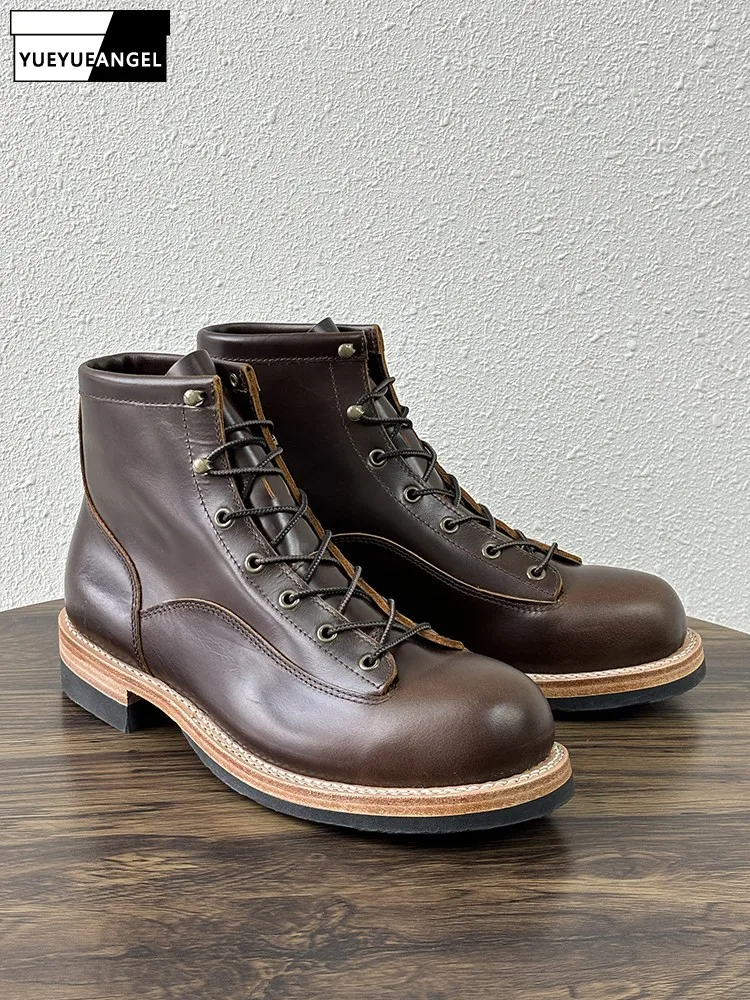 Handmade Mens High Top Oil Wax Cowhide Genuine Leather Ankle Boots Round Toe Lace Up Work Safety Shoes Vintage Designer Boots 46
Handmade Mens High Top Oil Wax Cowhide Genuine Leather Ankle Boots Round Toe Lace Up Work Safety Shoes Vintage Designer Boots 46