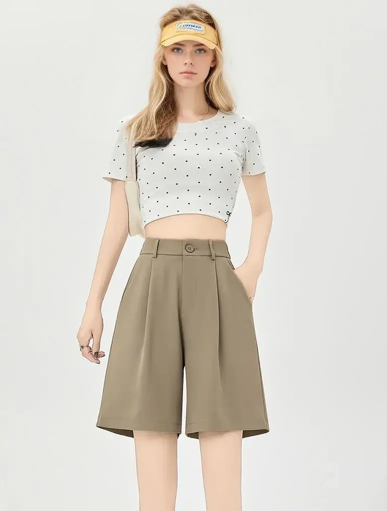 Pop Khaki High Waist Draped Thin Summer Wide Leg Shorts For Women Loose Suit Fabric Knee Length Short Pants Female
Pop Khaki High Waist Draped Thin Summer Wide Leg Shorts For Women Loose Suit Fabric Knee Length Short Pants Female