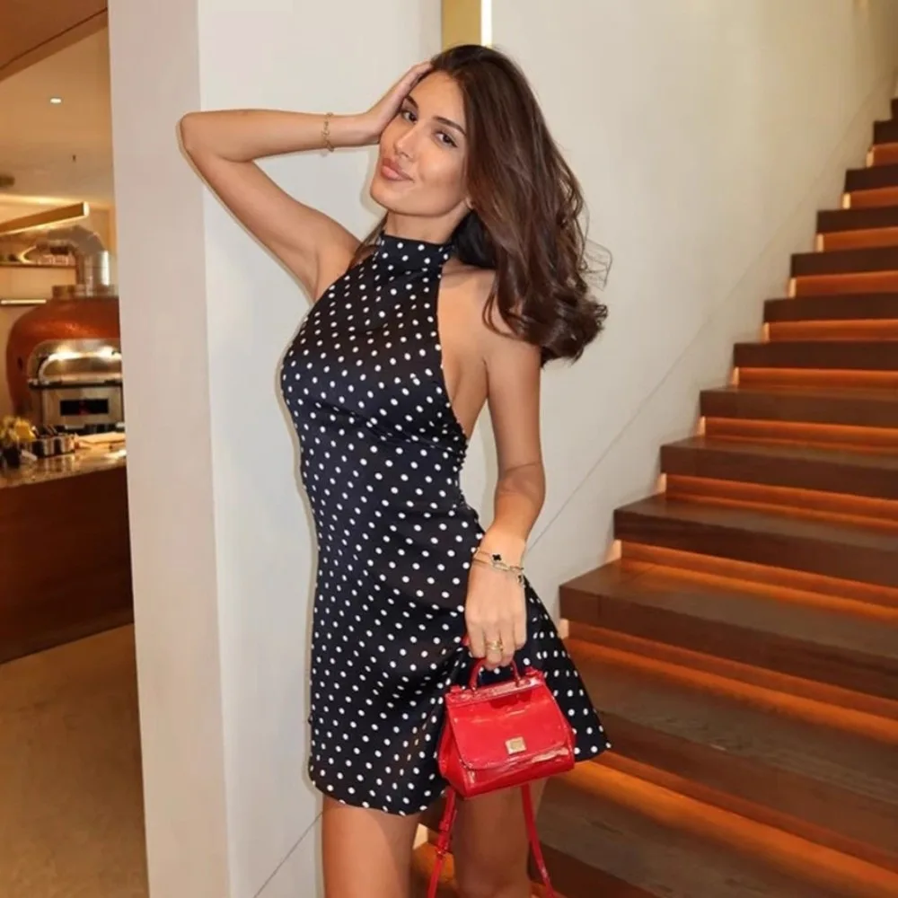 Trendy Backless Women's Sleeveless Dress A-Line Summer Polka Dot Dress Cinched Waist Casual Halter Neck Dress Beach Vacation
Trendy Backless Women's Sleeveless Dress A-Line Summer Polka Dot Dress Cinched Waist Casual Halter Neck Dress Beach Vacation