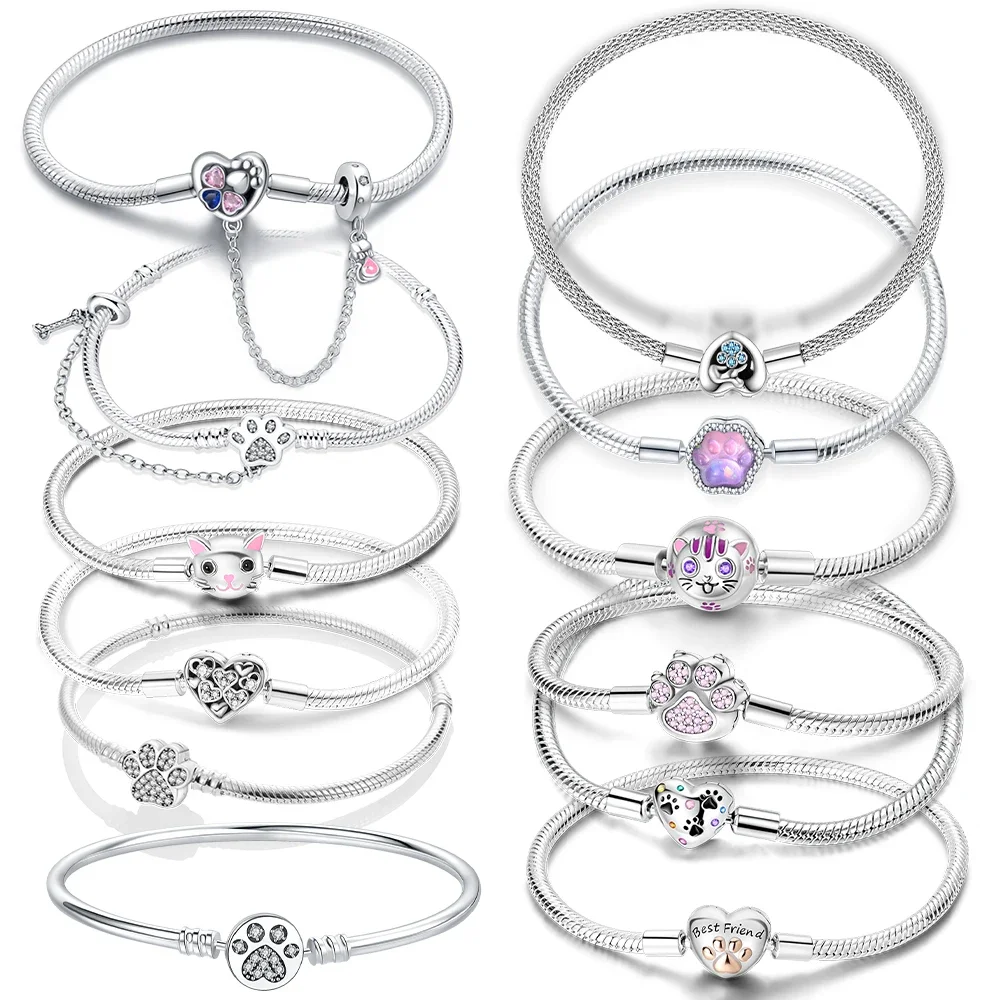 Original 925 Silver Heart Bracelet Women Dog Paw Pink Cat Bead Fixed Chain Bracelet Jewelry Luxury Anniversary Fine Gift
Original 925 Silver Heart Bracelet Women Dog Paw Pink Cat Bead Fixed Chain Bracelet Jewelry Luxury Anniversary Fine Gift