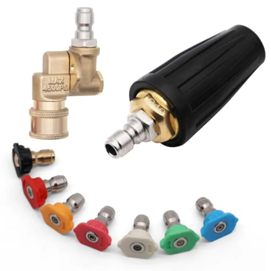 Prure Washer Tips Turbo Nozzle 4000 PSI 360° Rotating Spray Turbo with 1/4" Quick Connector and 4500 PSI Pivoting Coupler, 7 Sp
Prure Washer Tips Turbo Nozzle 4000 PSI 360° Rotating Spray Turbo with 1/4" Quick Connector and 4500 PSI Pivoting Coupler, 7 Sp