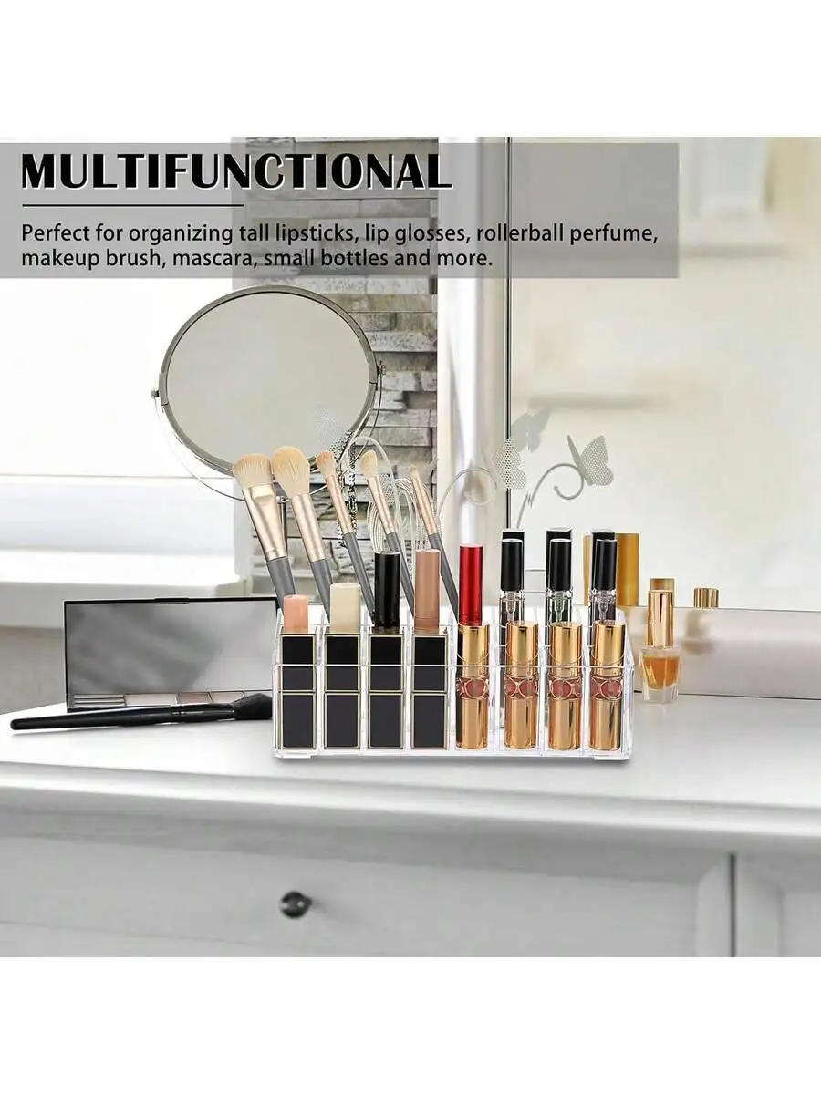 Clear Acrylic Makeup Organizer With 24 Slots For Lipstick Lip Gloss Perfume Brushes
Clear Acrylic Makeup Organizer With 24 Slots For Lipstick Lip Gloss Perfume Brushes