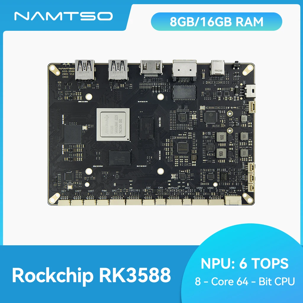 NAMTSO A10-3588 Rockchip RK3588 Промышленный одноплатный компьютер, 8 ядер, WiFi6E + BT, с платой разработки M.2 HDMI | 16 ГБ + 64 ГБ
NAMTSO A10-3588 Rockchip RK3588 Промышленный одноплатный компьютер, 8 ядер, WiFi6E + BT, с платой разработки M.2 HDMI | 16 ГБ + 64 ГБ