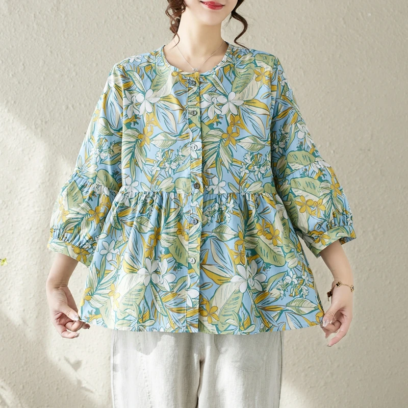 Floral Loose Women's Shirt Korean Style Conceal Belly Hide Flaws Upper Body Large Size Doll Shirt Summer Season Fashion
Floral Loose Women's Shirt Korean Style Conceal Belly Hide Flaws Upper Body Large Size Doll Shirt Summer Season Fashion