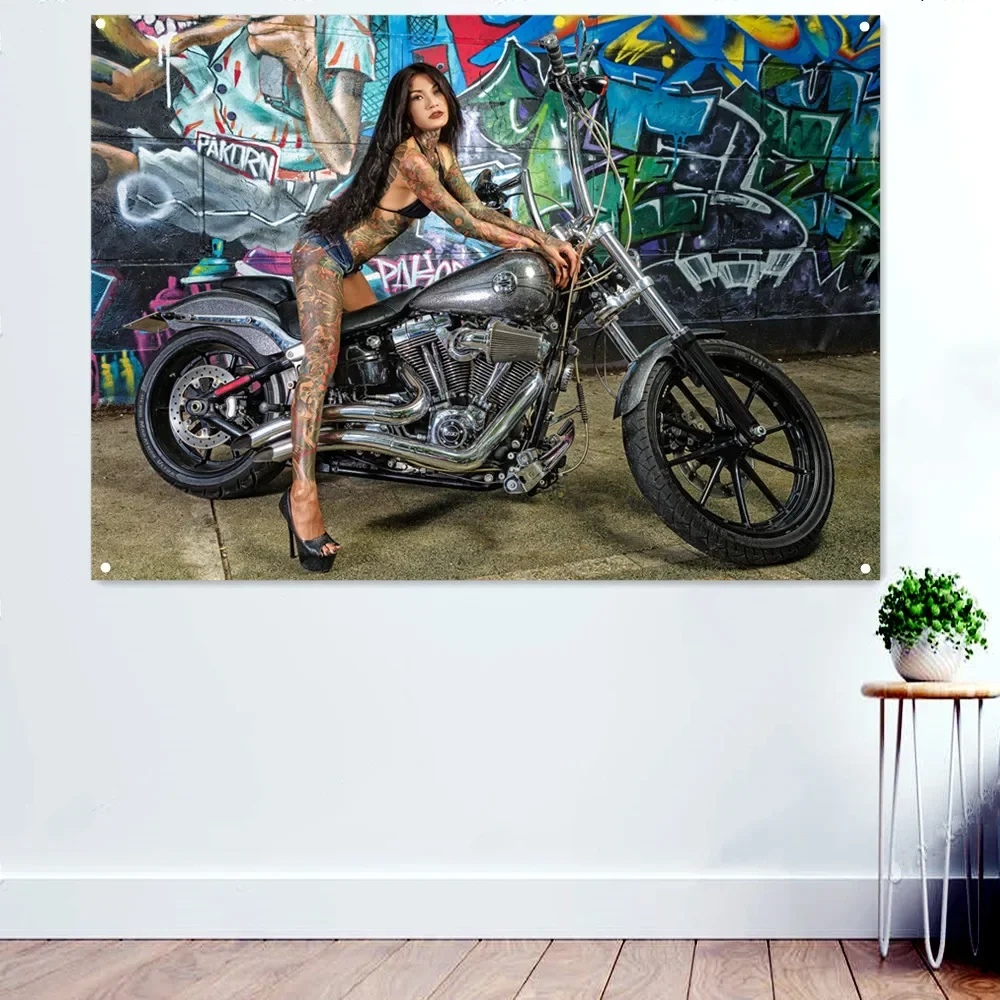 Tattoo Biker Girl Motorcycle Wall Paintings Repair Shop Garage Home Decorative Banner & Posters Prints Hanging Flag Gift for Man
Tattoo Biker Girl Motorcycle Wall Paintings Repair Shop Garage Home Decorative Banner & Posters Prints Hanging Flag Gift for Man
