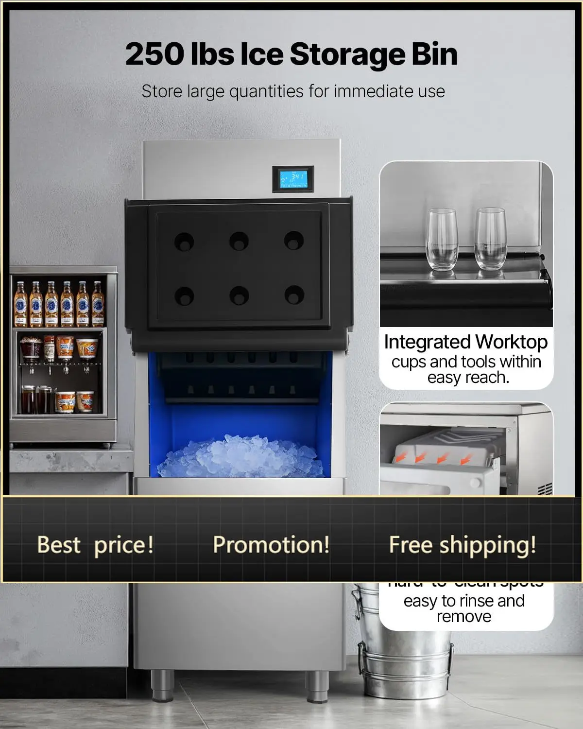 Commercial Ice Maker Machine, 360LBS/24H Ice-Making Machine with 250LBS Large Storage Bin, Auto Self-Cleaning Ice Maker with Tou
Commercial Ice Maker Machine, 360LBS/24H Ice-Making Machine with 250LBS Large Storage Bin, Auto Self-Cleaning Ice Maker with Tou