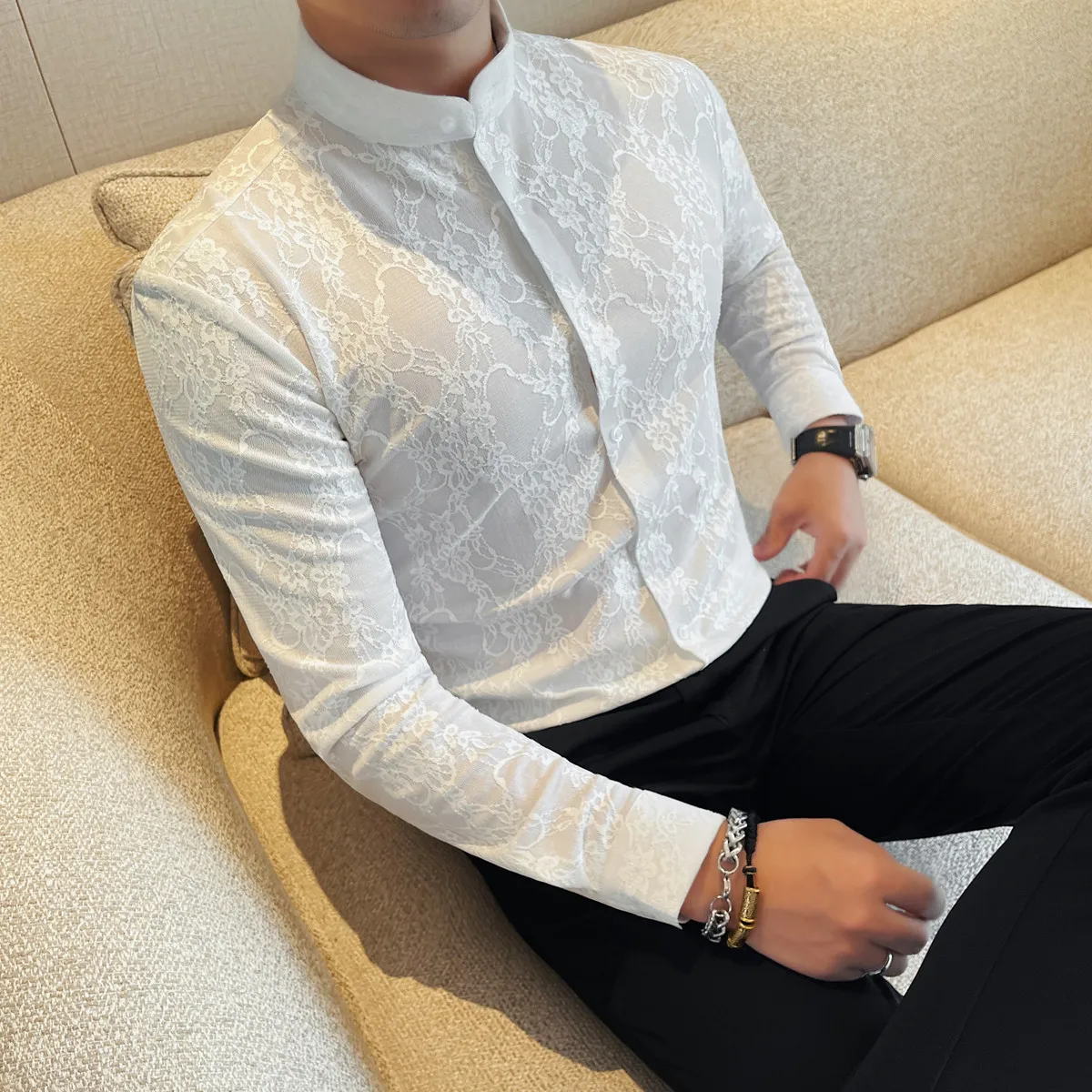 Men's Long-sleeved Stand-collar Shirt with Lattice Flower Pattern – Korean Style, Slim Fit, Trendy & Aesthetic Design
Men's Long-sleeved Stand-collar Shirt with Lattice Flower Pattern – Korean Style, Slim Fit, Trendy & Aesthetic Design
