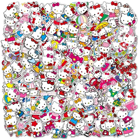100 Uds. Pegatinas bonitas de dibujos animados de Hello Kitty para funda de teléfono portátil álbum de recortes guitarra Kawaii Anime Sanrio juguetes adhesivos impermeables