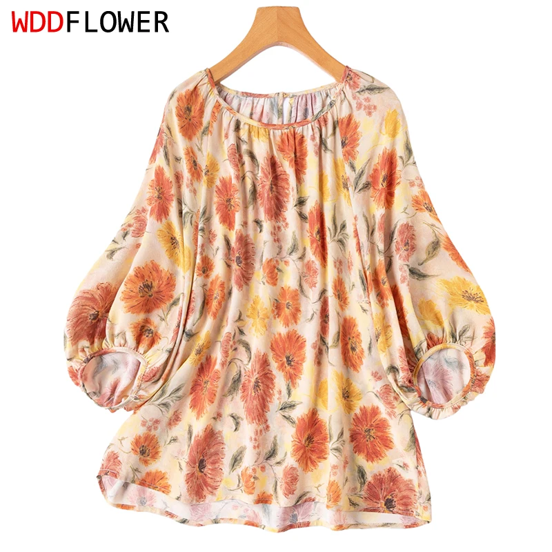 Women Silk Blouse 100% Mulberry Silk Orange Floral Printed Loose Type Round Neck 3/4 Sleeve Shirt Top Pullover Summer M1667
Women Silk Blouse 100% Mulberry Silk Orange Floral Printed Loose Type Round Neck 3/4 Sleeve Shirt Top Pullover Summer M1667