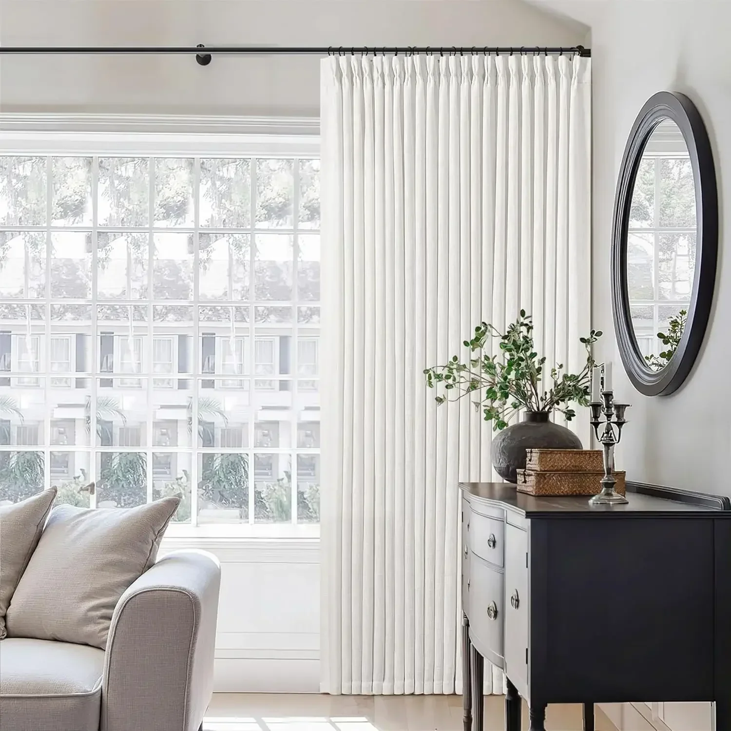 Beige White Pinch Pleated Extra Wide Curtain Panels 108 Inches Long 100 Inch Wide Linen Curtain for Sliding Glass Door Semi
Beige White Pinch Pleated Extra Wide Curtain Panels 108 Inches Long 100 Inch Wide Linen Curtain for Sliding Glass Door Semi