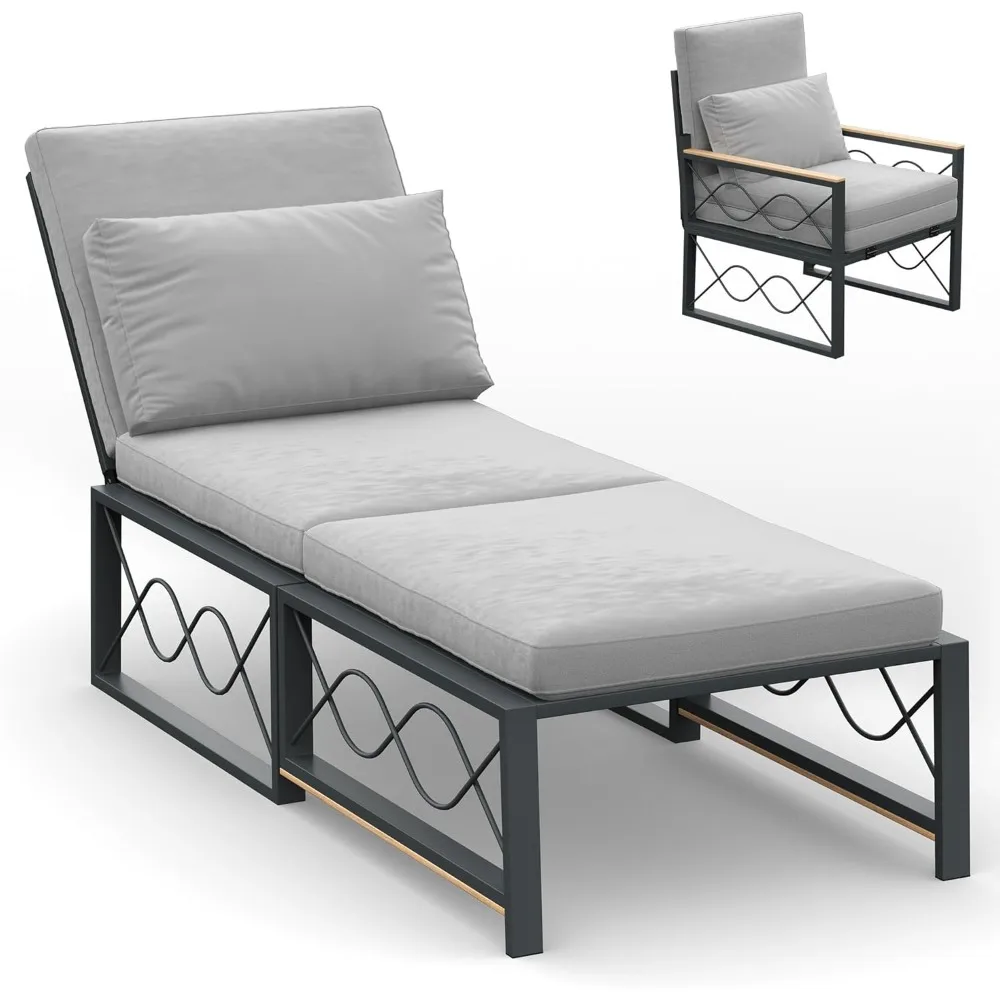 Outdoor Metal Chaise Lounge Chair, Convertible Patio Armchair with Cushions, Adjustable 5-Position Sun Recliner
Outdoor Metal Chaise Lounge Chair, Convertible Patio Armchair with Cushions, Adjustable 5-Position Sun Recliner