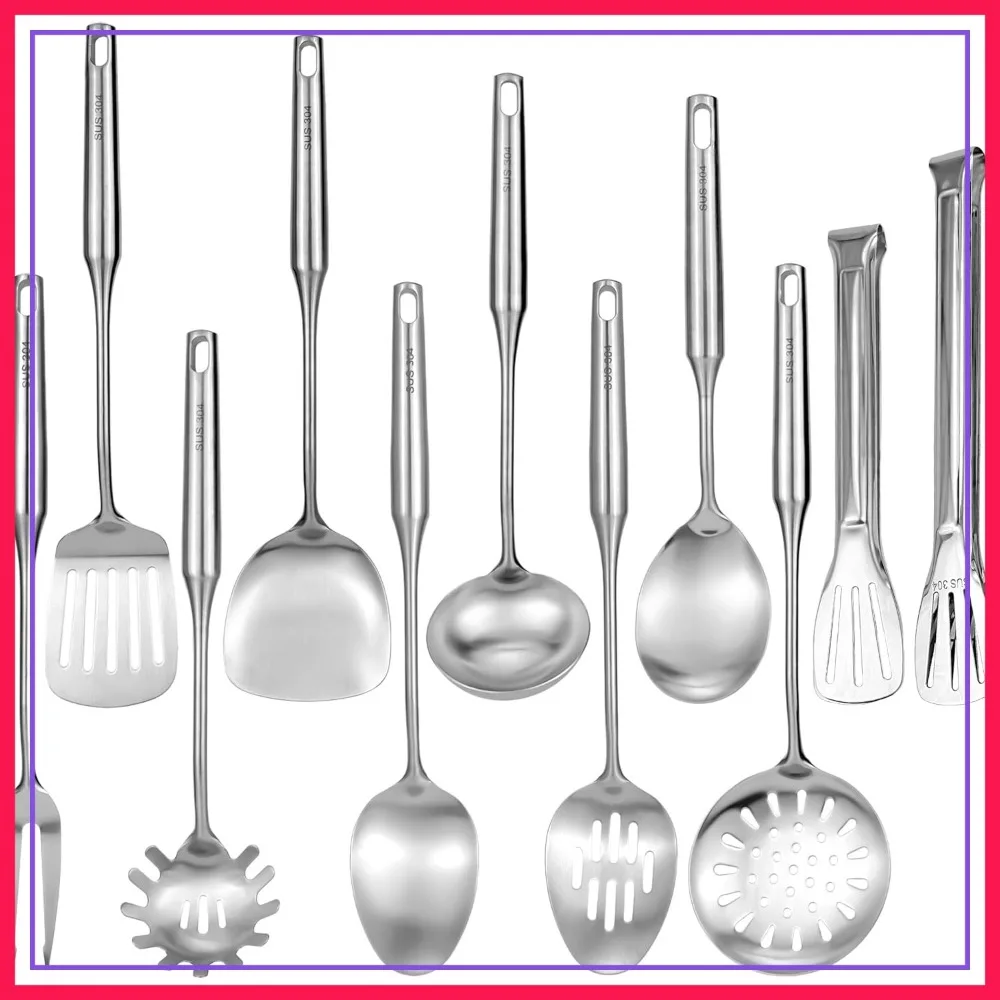 11-Piece 304 Stainless Steel Kitchen Utensil Set, Long Metal Cooking Tools, Spatula, Spoon, Ladle, Tongs, Dishwasher Safe
11-Piece 304 Stainless Steel Kitchen Utensil Set, Long Metal Cooking Tools, Spatula, Spoon, Ladle, Tongs, Dishwasher Safe