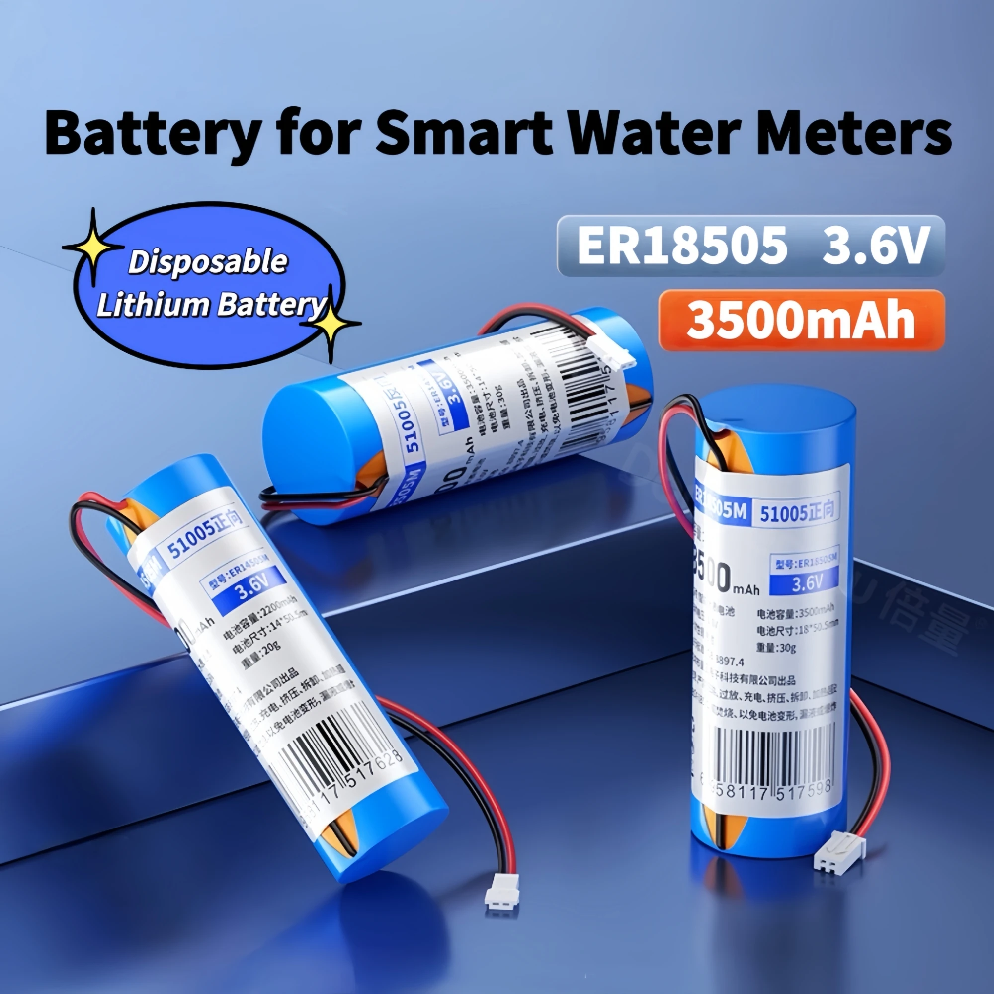 1PCS ER18505M 3.6V 3500mAh Non-Rechargeable Lithium Battery with Plug for Smart water meter Servers Programmers Refractometer
1PCS ER18505M 3.6V 3500mAh Non-Rechargeable Lithium Battery with Plug for Smart water meter Servers Programmers Refractometer