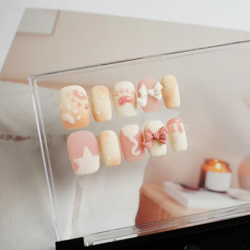 10 Pieces Sweet and Cute Press On Nails Handmade Marshmallow Light Pink Jelly Cat Claw Bow Fake Nail Patches
10 Pieces Sweet and Cute Press On Nails Handmade Marshmallow Light Pink Jelly Cat Claw Bow Fake Nail Patches