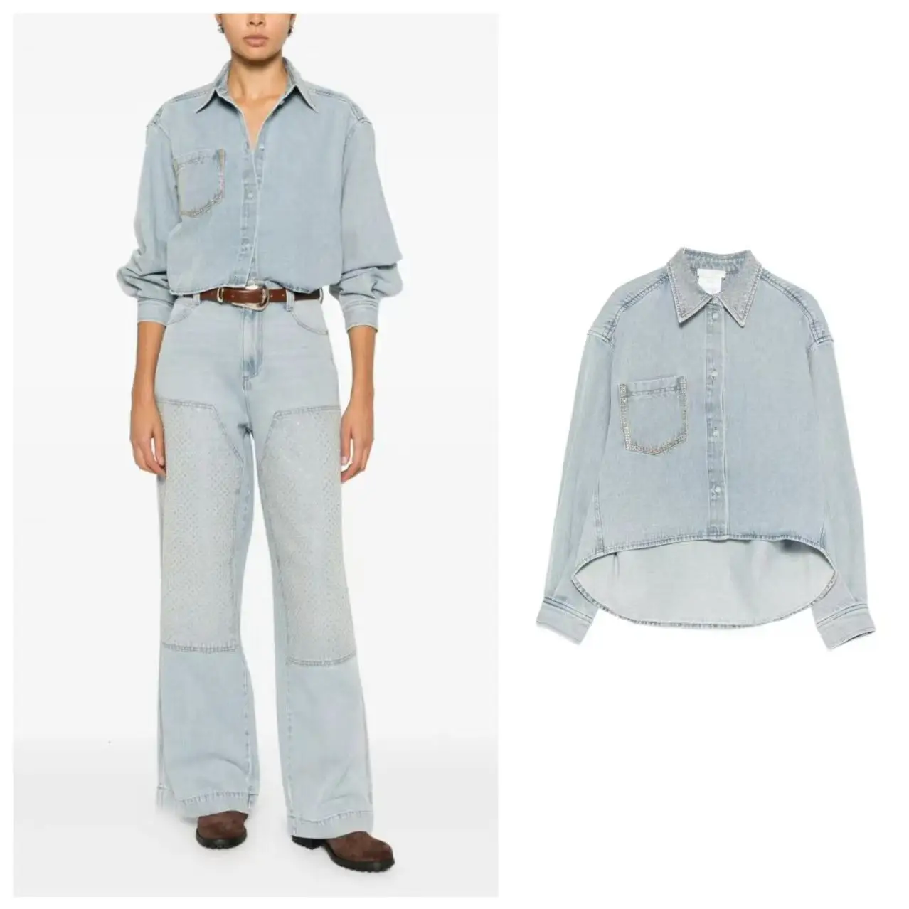 Fashionable Washed Color Diamond Bead Casual Denim Shirt Spring 2026 Straight Cotton Long Sleeve Girls Daily Wear Button up
Fashionable Washed Color Diamond Bead Casual Denim Shirt Spring 2026 Straight Cotton Long Sleeve Girls Daily Wear Button up