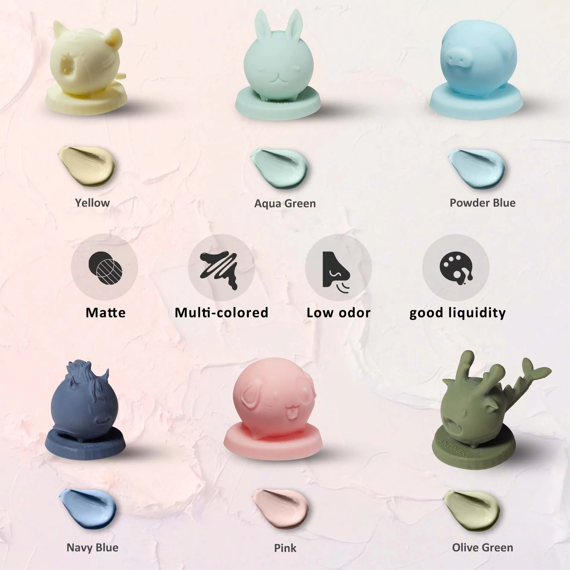 Antinsky Macaroon Resin 405nm1kg fluidity matte texture clear details low viscosity suitable HeyGears/Anycubic for 3D Printer
Antinsky Macaroon Resin 405nm1kg fluidity matte texture clear details low viscosity suitable HeyGears/Anycubic for 3D Printer