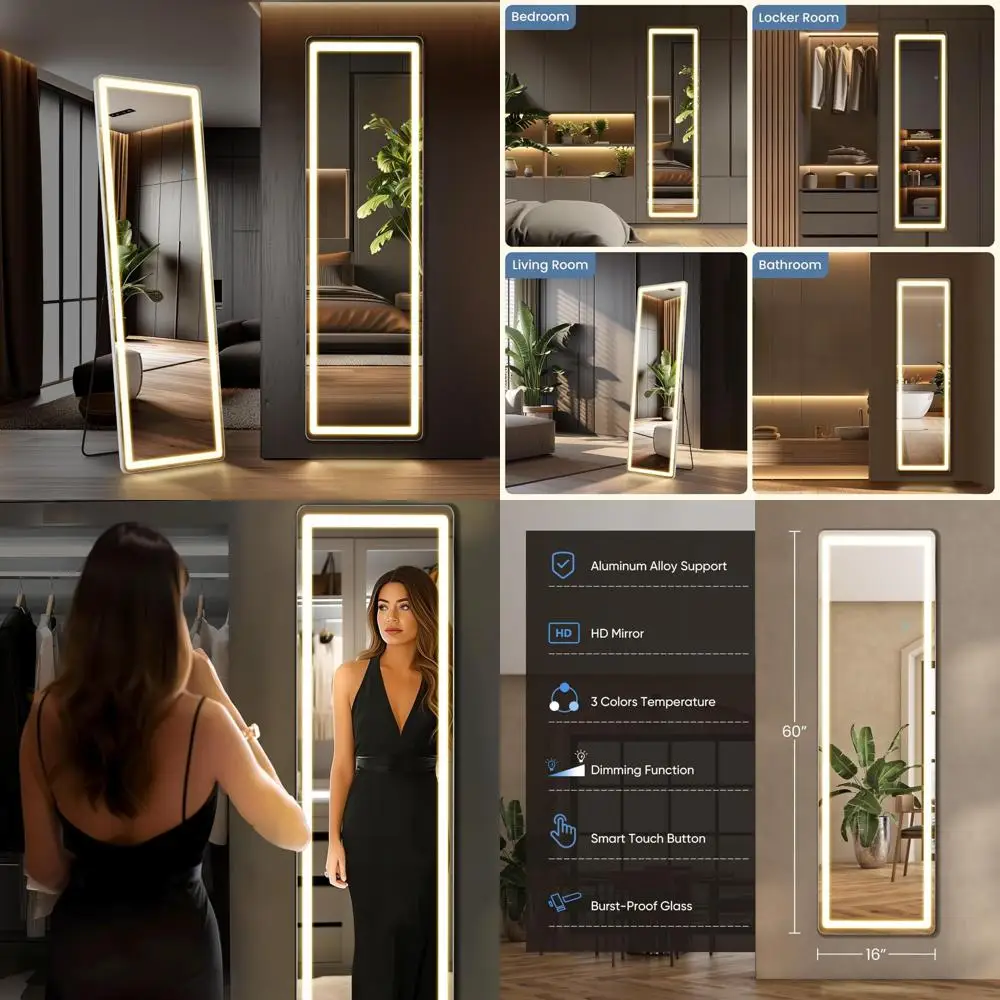 LED Lighted Floor Standing Mirror, 60x16 Dimming & 3 Color Options, Modern Tall Body Home Decor Accent
LED Lighted Floor Standing Mirror, 60x16 Dimming & 3 Color Options, Modern Tall Body Home Decor Accent