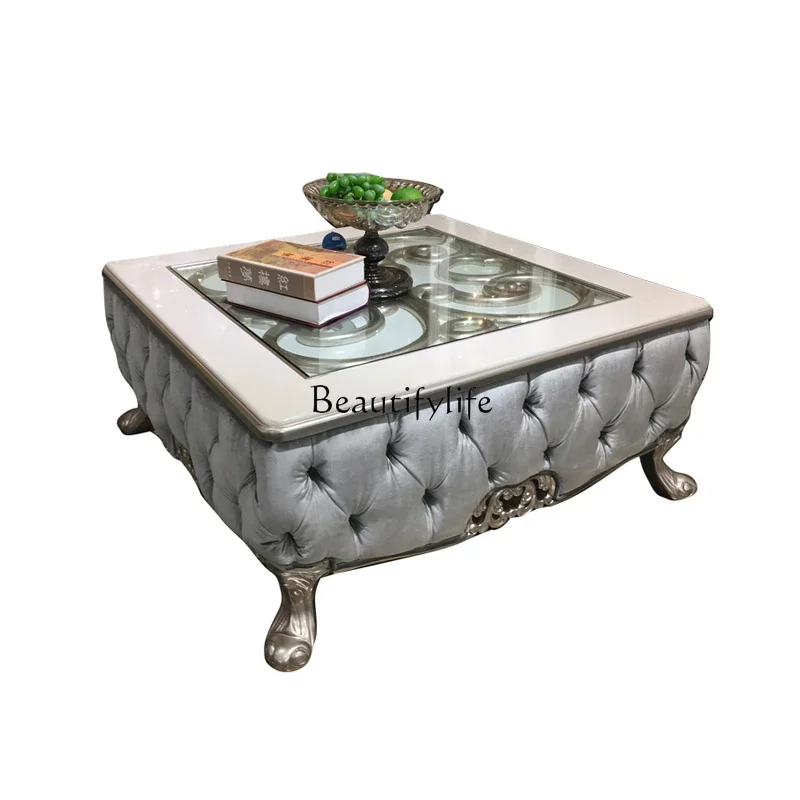 yj7 -French solid wood coffee table, European luxury square living room tempered glass storage table
yj7 -French solid wood coffee table, European luxury square living room tempered glass storage table