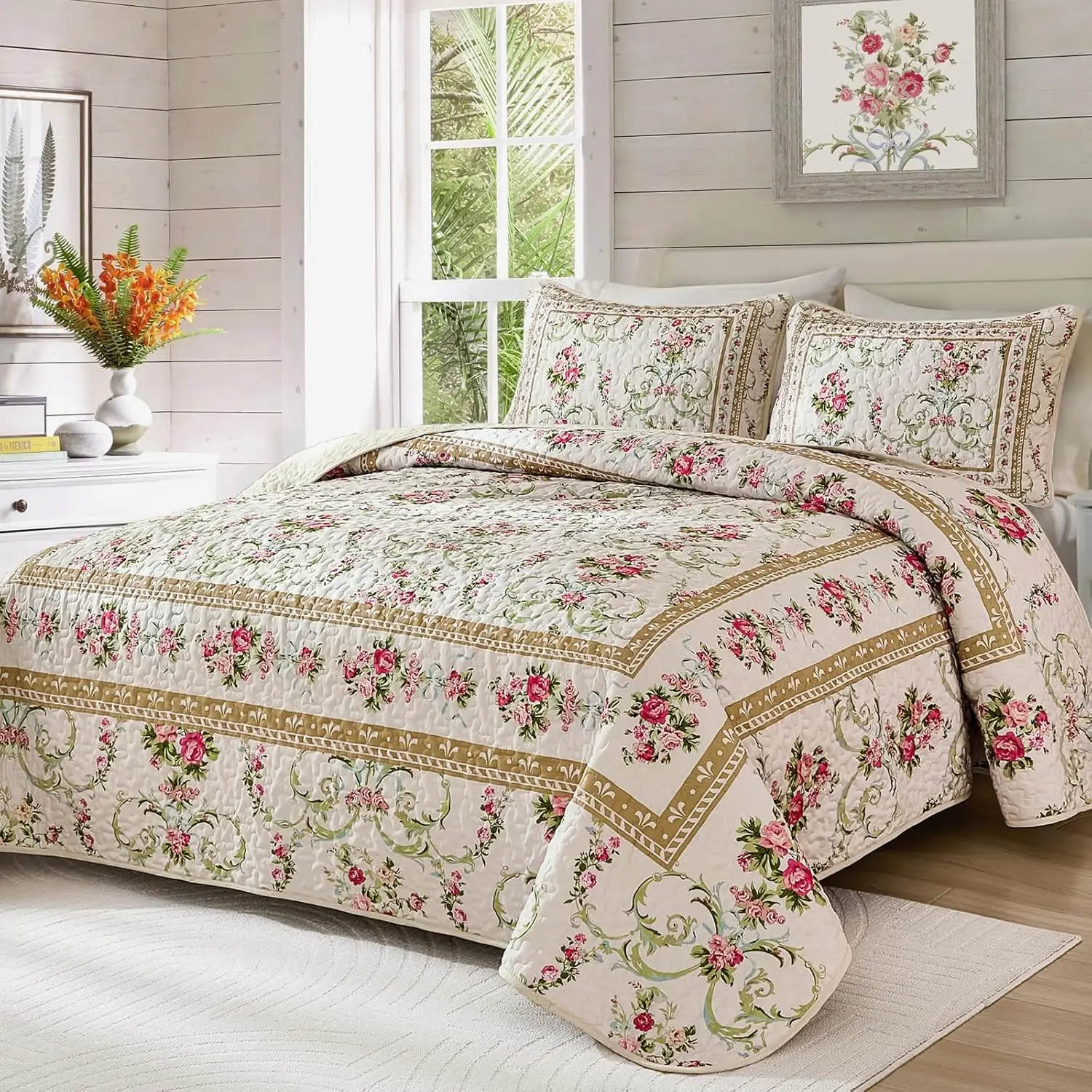 Queen Size Quilt Set with Red Floral Pattern, Soft Microfiber Bedspread for All Seasons (96x90 inches)
Queen Size Quilt Set with Red Floral Pattern, Soft Microfiber Bedspread for All Seasons (96x90 inches)