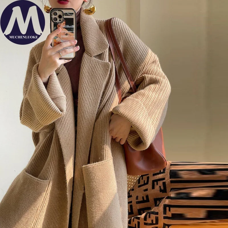 Кардиган для женщин, осень-зима, ленивый стиль, вязаный свитер со шнуровкой и лацканами, пальто, корейский модный повседневный свободный теплый кардиган
Кардиган для женщин, осень-зима, ленивый стиль, вязаный свитер со шнуровкой и лацканами, пальто, корейский модный повседневный свободный теплый кардиган