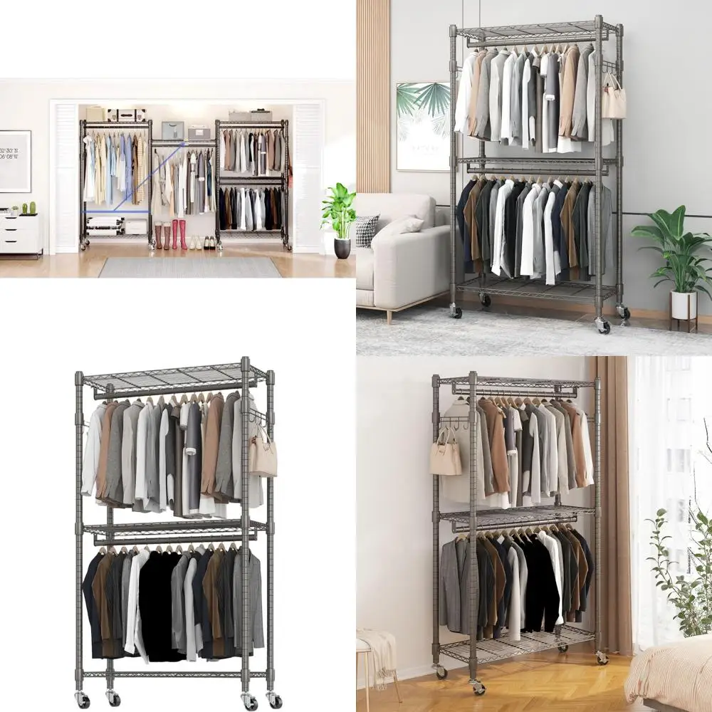 Портативная металлическая вешалка для одежды на колесиках, 8 крючков, двойные перекладины, регулируемые полки, серый цвет
Портативная металлическая вешалка для одежды на колесиках, 8 крючков, двойные перекладины, регулируемые полки, серый цвет