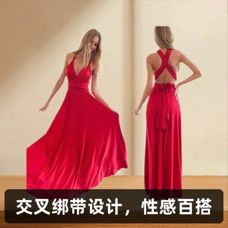 【New style】New style solid color and diverse wearing methods Sexy strap red dress long dress bridesmaid dress
【New style】New style solid color and diverse wearing methods Sexy strap red dress long dress bridesmaid dress