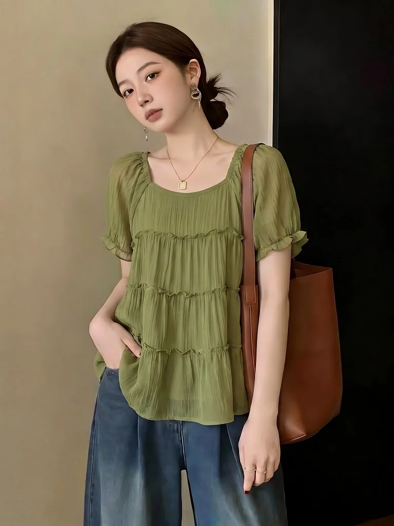 Green Square Collar Short Sleeve Shirt Women's Summer New plus Size Fat MM Forest System Doll Shirt Upper Body Korean Style C...
Green Square Collar Short Sleeve Shirt Women's Summer New plus Size Fat MM Forest System Doll Shirt Upper Body Korean Style C...