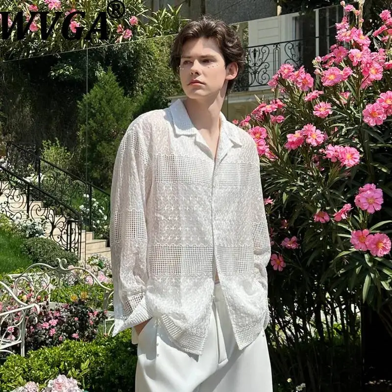 WVGA Summer New Men's French-style Lace Hollow Out Trendy Sunproof Long Sleeve Shirt Breathable Turn-down Collar Tops Ins W24732
WVGA Summer New Men's French-style Lace Hollow Out Trendy Sunproof Long Sleeve Shirt Breathable Turn-down Collar Tops Ins W24732