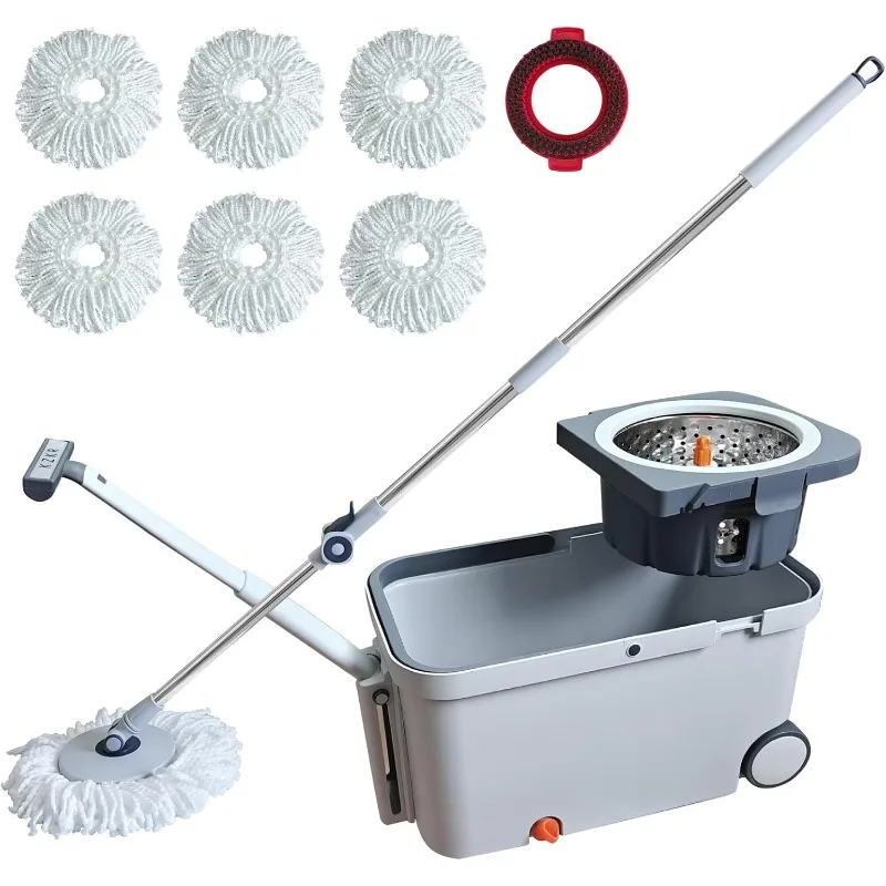 Spin Mop and Bucket with Wringer Set, Bucket with Handle & Wheels, Wiht 6 Microfiber Mop Heads and Brush for Cleaning,
Spin Mop and Bucket with Wringer Set, Bucket with Handle & Wheels, Wiht 6 Microfiber Mop Heads and Brush for Cleaning,