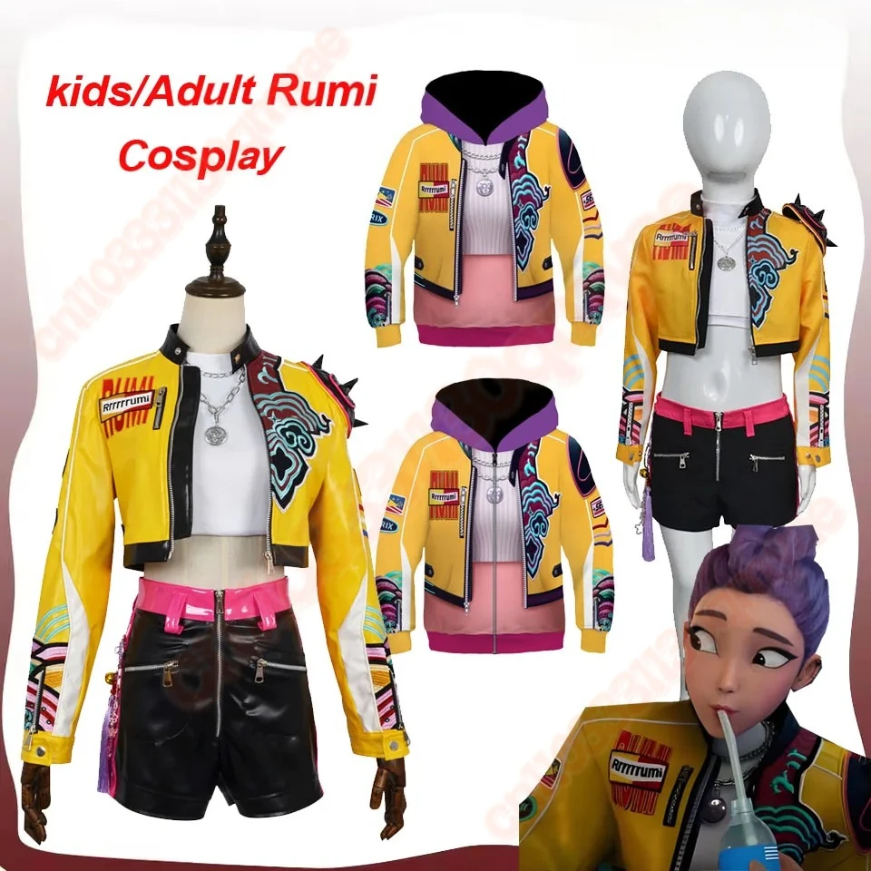 Adult Kids Rumi Demons Hunter of KPop Cosplay Yellow Costume Women Children Girls Group Hoodies Stage Performance Halloween Suit 
Adult Kids Rumi Demons Hunter of KPop Cosplay Yellow Costume Women Children Girls Group Hoodies Stage Performance Halloween Suit