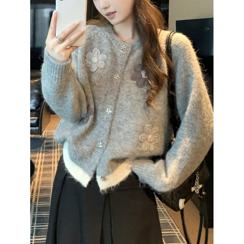 Korean Sle round Ne 3D Flower Knitted Open Cardigan Autumn Winter New Lazy Color Blo Sweater Jaet Women's Faion
Korean Sle round Ne 3D Flower Knitted Open Cardigan Autumn Winter New Lazy Color Blo Sweater Jaet Women's Faion