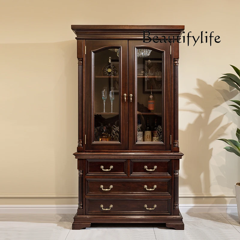 Retro solid wood against the wall light luxury glass door display cabinet high-end living room integrated home customization
Retro solid wood against the wall light luxury glass door display cabinet high-end living room integrated home customization