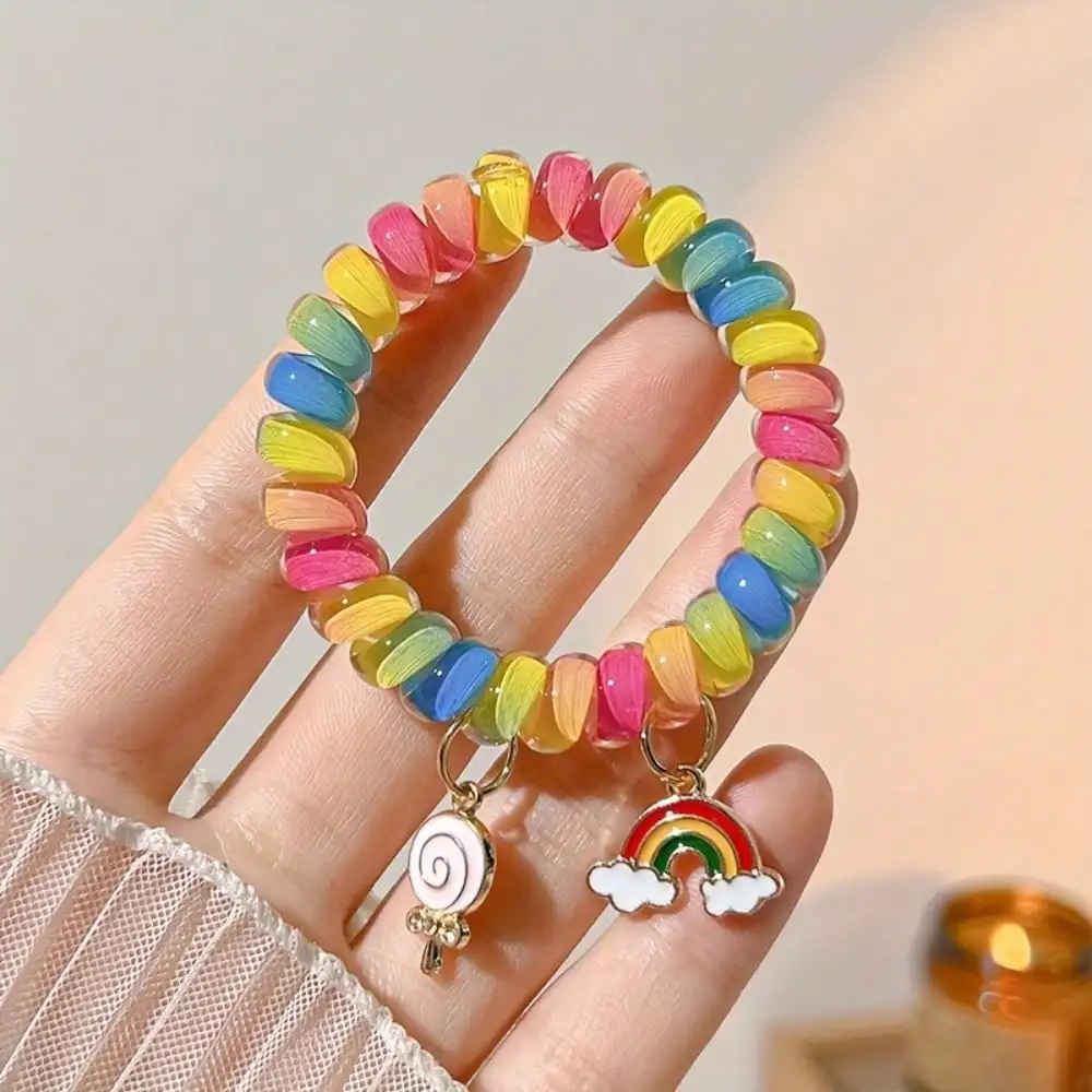 1pc Fashion Rainbow Spiral Telephone Cord Hair Tie for Girls, Elastic Hair Band with Rainbow, Heart, and Star Pendant Decoration Bracelet Hair Tie
1pc Fashion Rainbow Spiral Telephone Cord Hair Tie for Girls, Elastic Hair Band with Rainbow, Heart, and Star Pendant Decoration Bracelet Hair Tie