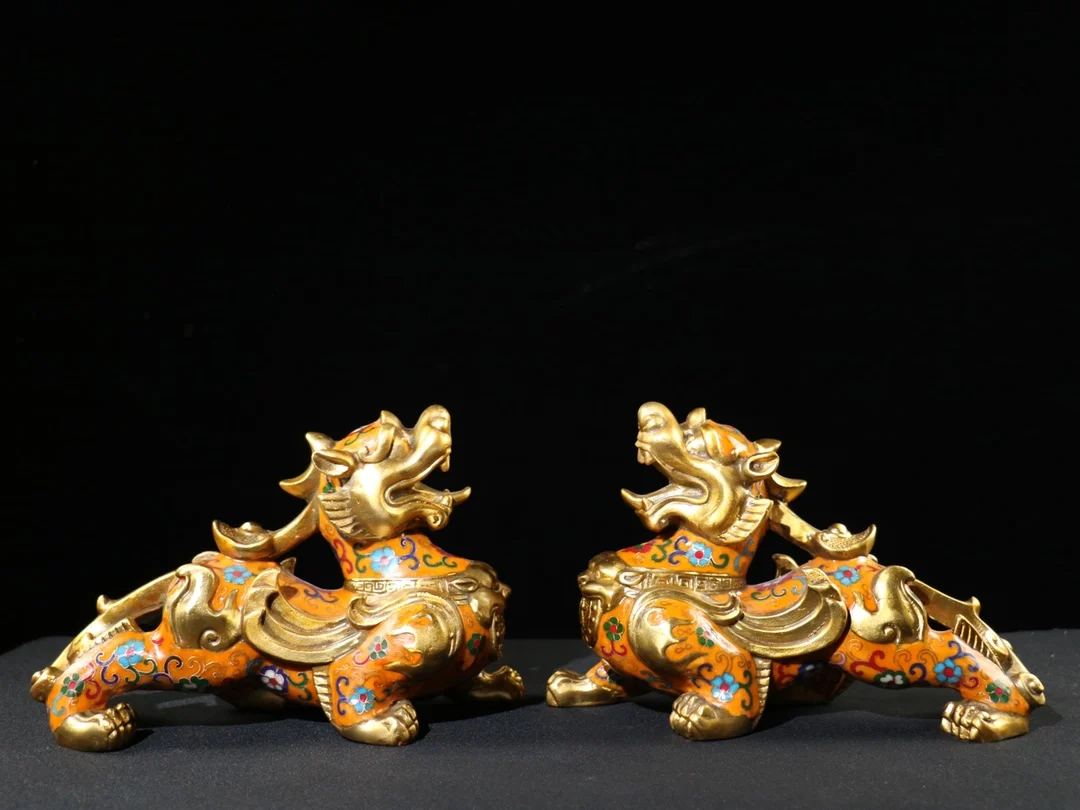 11"Tibetan Temple Collection Old Bronze Cloisonne Enamel Long tailed Ba beast Pixiu Statue Unicorn Statue A Pair Town house
11"Tibetan Temple Collection Old Bronze Cloisonne Enamel Long tailed Ba beast Pixiu Statue Unicorn Statue A Pair Town house