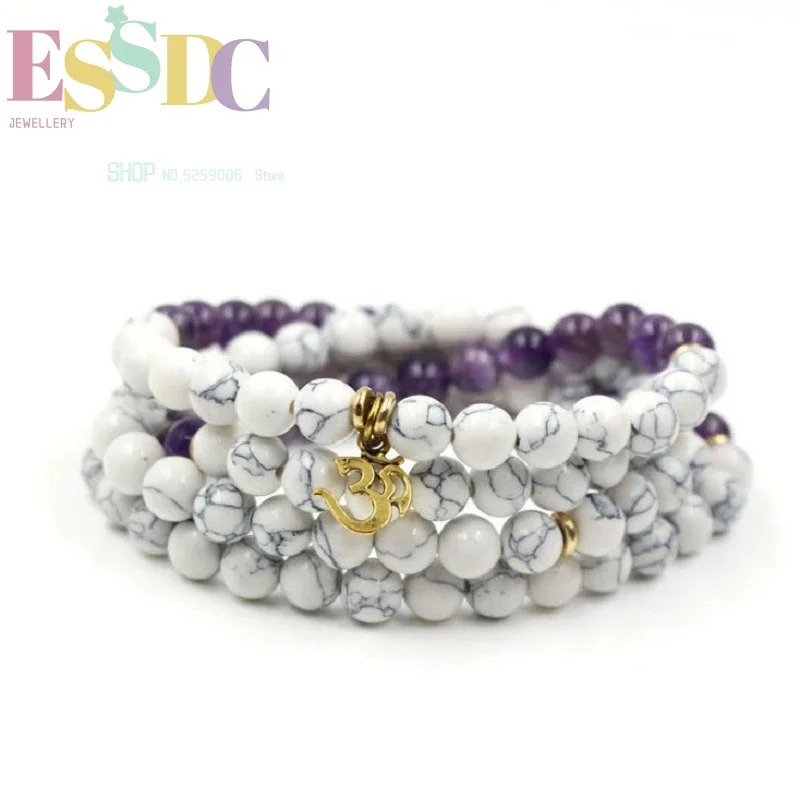 Natural White Howlite Purple Crystal Beads 108 Mala Multi Circle Energy OM Yoga Healing Bracelets or Long Necklace
Natural White Howlite Purple Crystal Beads 108 Mala Multi Circle Energy OM Yoga Healing Bracelets or Long Necklace