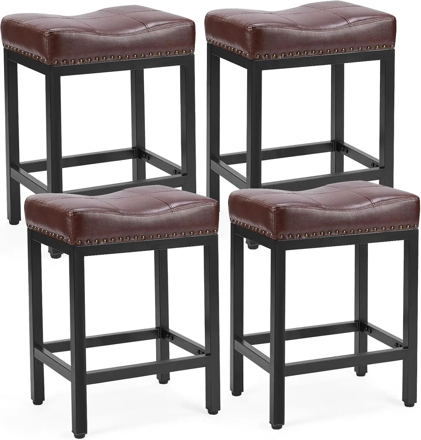 Bar Stools Set of 4, 24 inch Counter Height Saddle Stools, Upholstered Modern Kitchen Barstools with Metal Base 
Bar Stools Set of 4, 24 inch Counter Height Saddle Stools, Upholstered Modern Kitchen Barstools with Metal Base