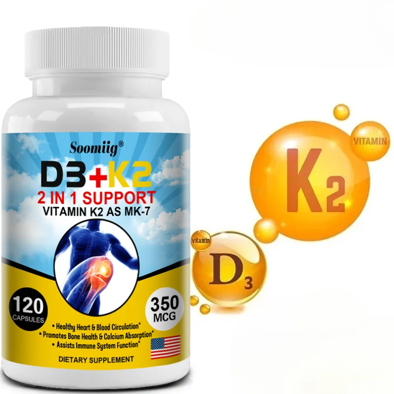 Vitamin D3 K2 Capsules, 5000 IU D3 + 225mcg K2, Calcium Absorption, Muscle, Bone Regeneration, Heart & Immune Support, Non-GMO
Vitamin D3 K2 Capsules, 5000 IU D3 + 225mcg K2, Calcium Absorption, Muscle, Bone Regeneration, Heart & Immune Support, Non-GMO