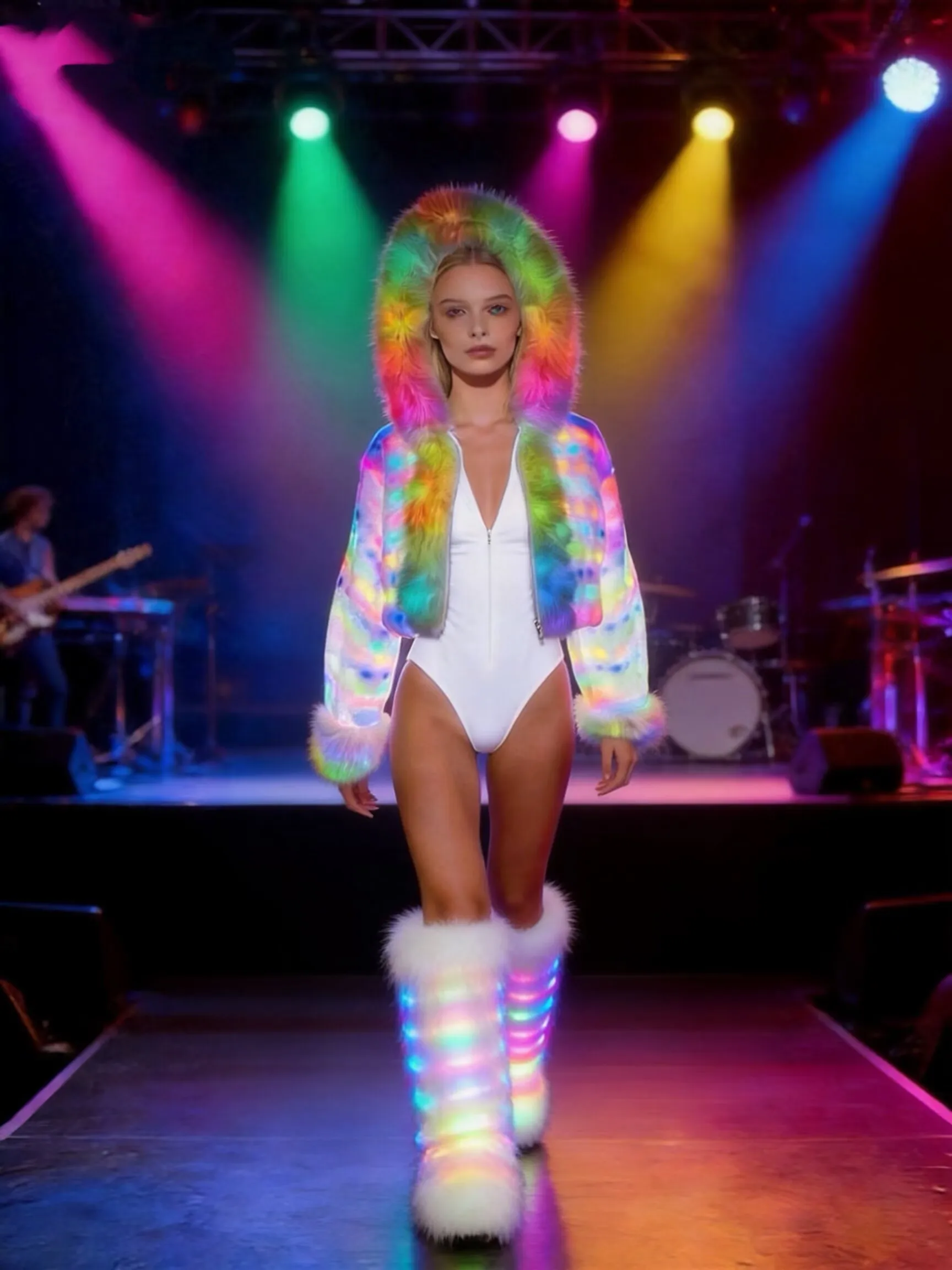 Rainbow Glow Light-Up Rave Coat with Oversized Fluffy Sleeves, Festival Cyberpunk Winter Outerwear for EDM Parties & Halloween
Rainbow Glow Light-Up Rave Coat with Oversized Fluffy Sleeves, Festival Cyberpunk Winter Outerwear for EDM Parties & Halloween