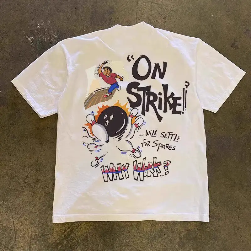 Why Work on American Retro Short Sleeved Men's and Women's Street Style Bowling Print Round Neck T-shirt for Couples
Why Work on American Retro Short Sleeved Men's and Women's Street Style Bowling Print Round Neck T-shirt for Couples