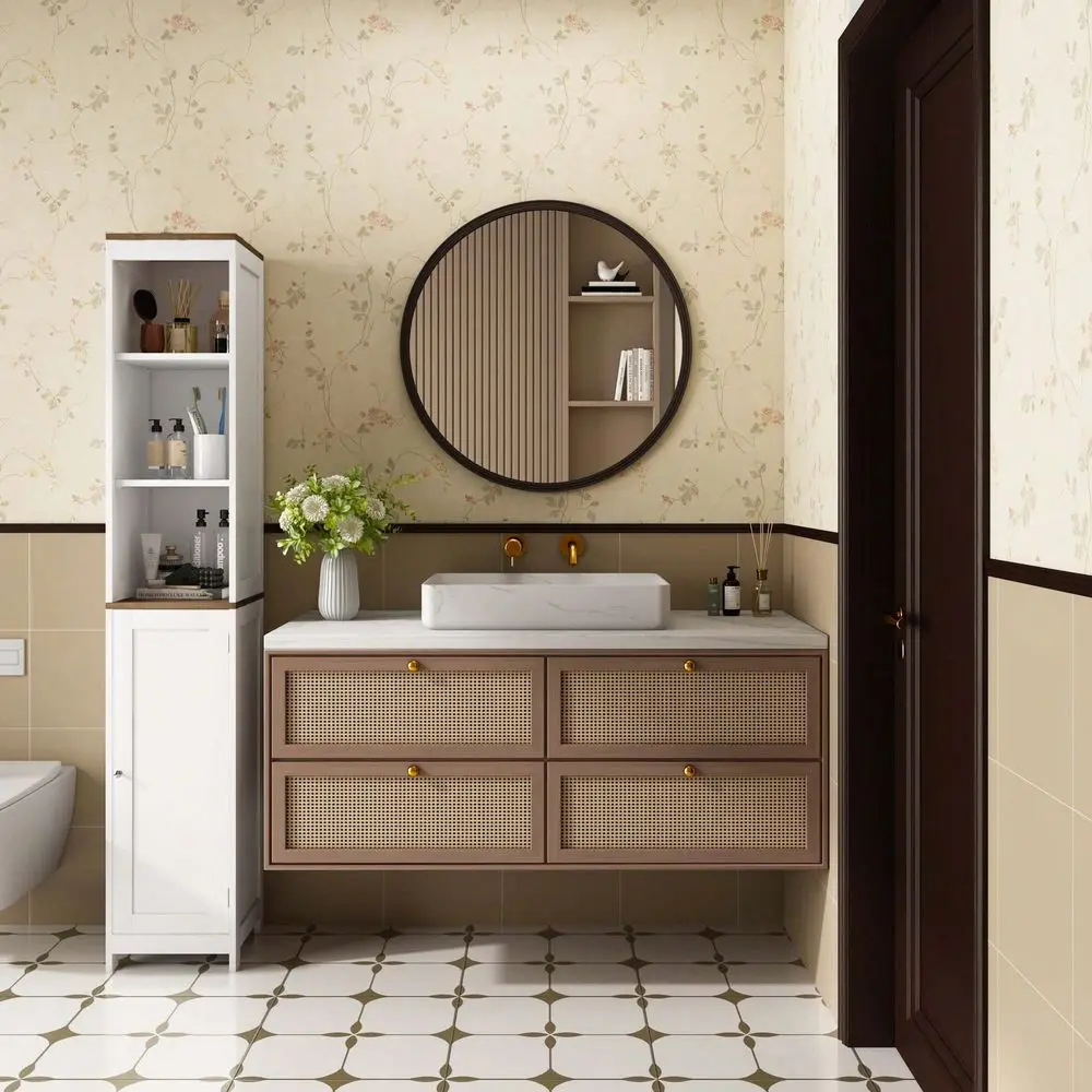 Bathroom Storage Cabinet With Reversible Door, Freestanding Linen Tower With Open Shelves And Enclosed Cabinet, Narrow Floor Cab
Bathroom Storage Cabinet With Reversible Door, Freestanding Linen Tower With Open Shelves And Enclosed Cabinet, Narrow Floor Cab
