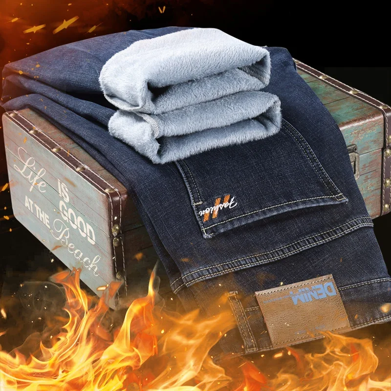 2025 Winter Jeans For Men Thicken Warmer Jeans Fleece Male Denim Pants Slim Straight Stretch Mens Desinger Clothing Trousers
2025 Winter Jeans For Men Thicken Warmer Jeans Fleece Male Denim Pants Slim Straight Stretch Mens Desinger Clothing Trousers