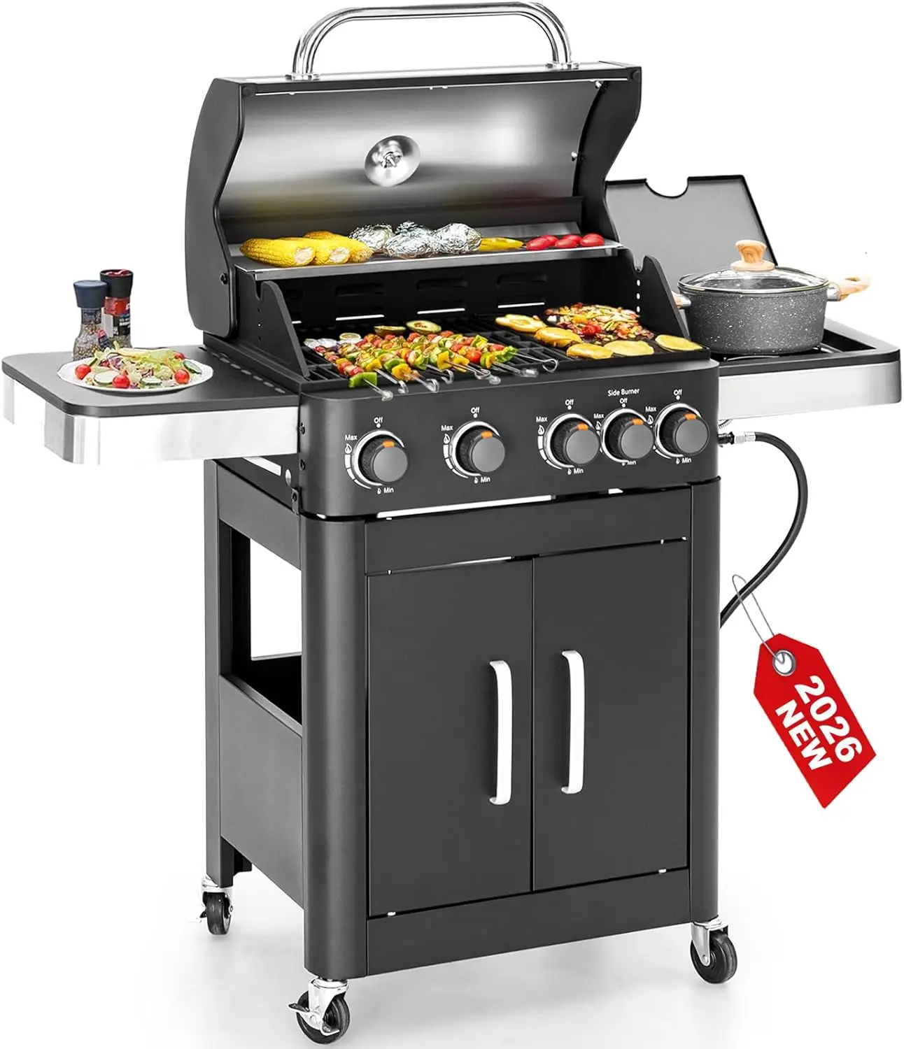 4-Burner Propane Gas Griddle and BBQ Grill Combo with Side Burner, Porcelain-Enameled Cast Iron Grate, 46,700 BTU Outdoor Flat Top Grill for Camping, Patio, Backyard
4-Burner Propane Gas Griddle and BBQ Grill Combo with Side Burner, Porcelain-Enameled Cast Iron Grate, 46,700 BTU Outdoor Flat Top Grill for Camping, Patio, Backyard