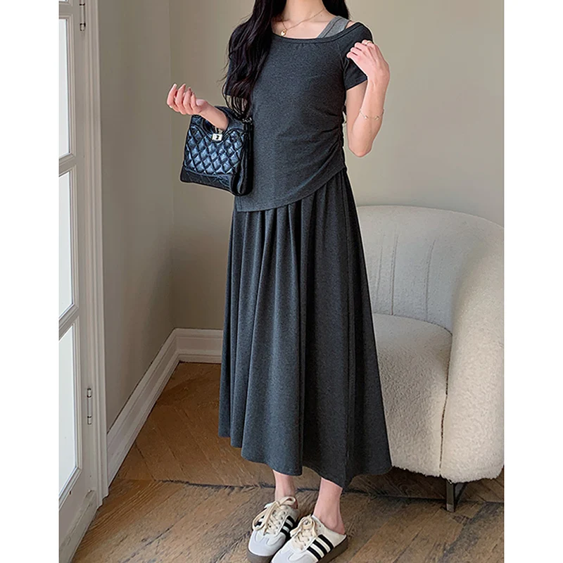 EVNISI Pregnancy Dresses Irregular Short Sleeved Top+Half Heart Dress Two-Piece Set For Pregnant Women Fashionable Versatile
EVNISI Pregnancy Dresses Irregular Short Sleeved Top+Half Heart Dress Two-Piece Set For Pregnant Women Fashionable Versatile