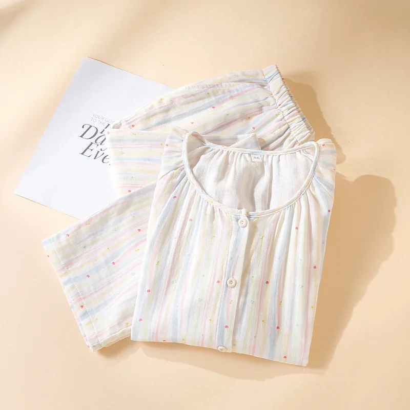 2025 Japanese New Women's Spring/Summer Pajama Set 100% Cotton Gauze Thin Long Sleeve Two Piece Home Clothes Cardigan Set
2025 Japanese New Women's Spring/Summer Pajama Set 100% Cotton Gauze Thin Long Sleeve Two Piece Home Clothes Cardigan Set
